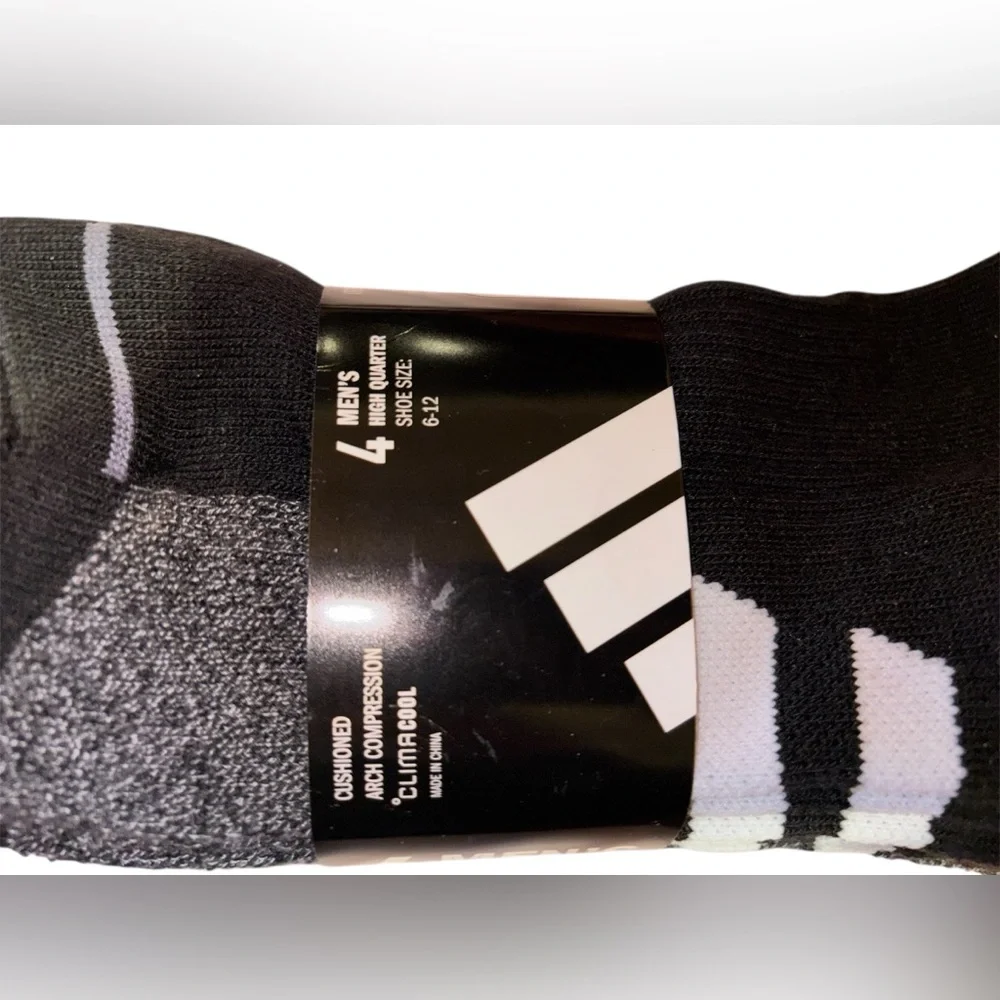 Adidas Men's Black and Gray High Quarter Socks